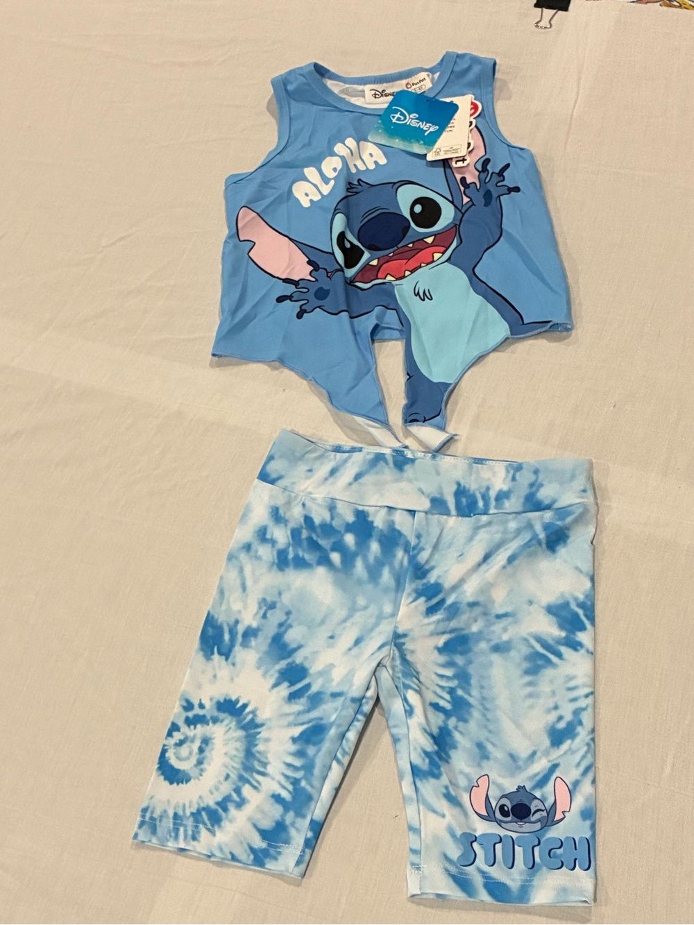 Disney Blue Stitch Graphic Crop Top & Matching Shorts Set